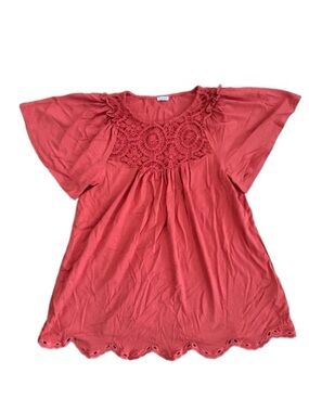 Studio 1886 Flutter Short Sleeve Crochet Detail Blouse - Size: Small